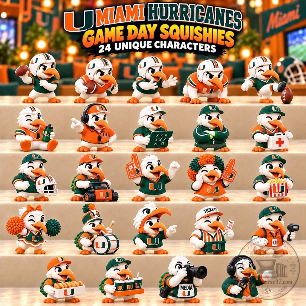 Miami Hurricanes Game Day Squishies 24 Unique Characters Collectible Figurine Set Miami Hurricanes Game Day Squishies 24 Unique Characters Collectible Figurine Set