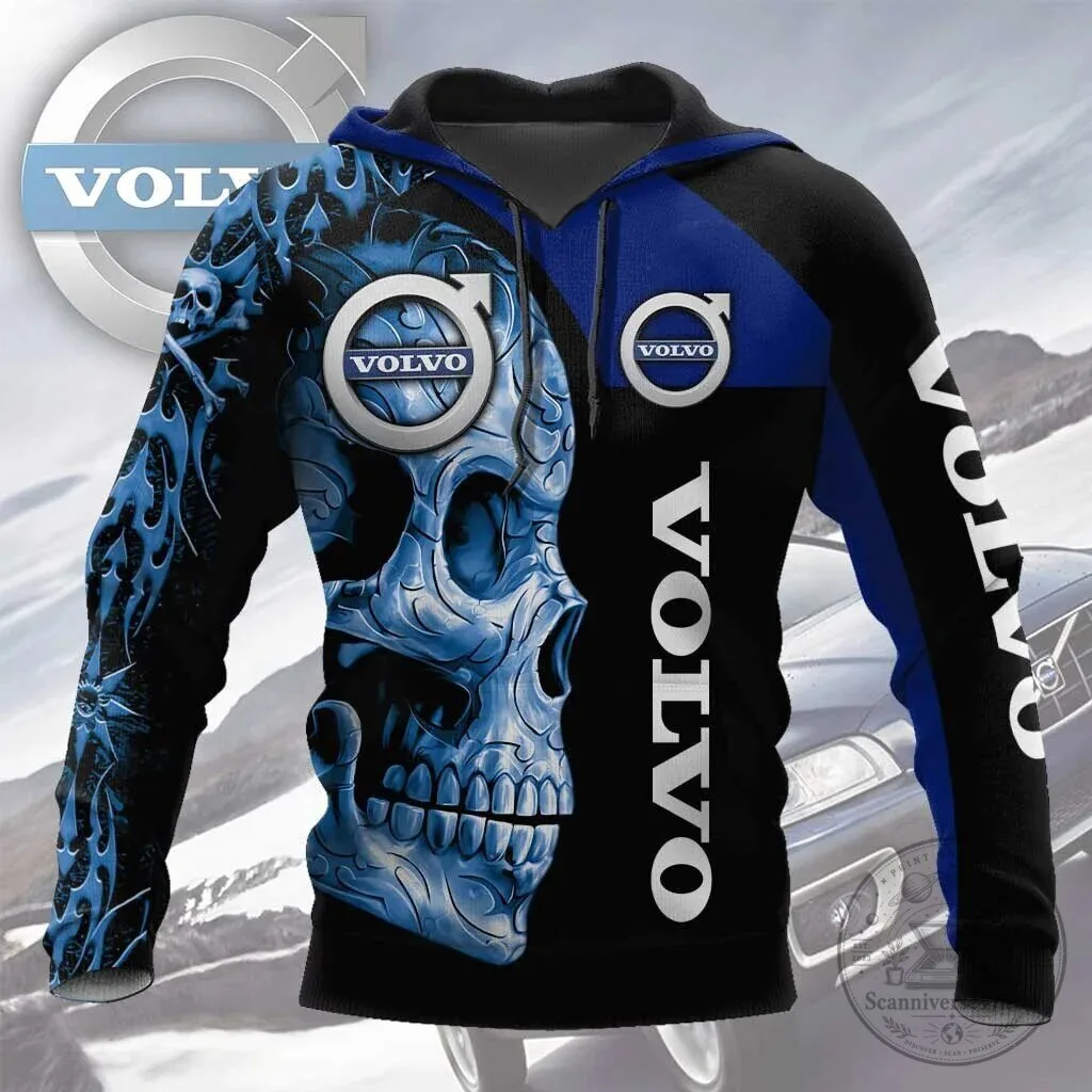 Volvo Blue Skull Flame Design Black and Blue Hoodie