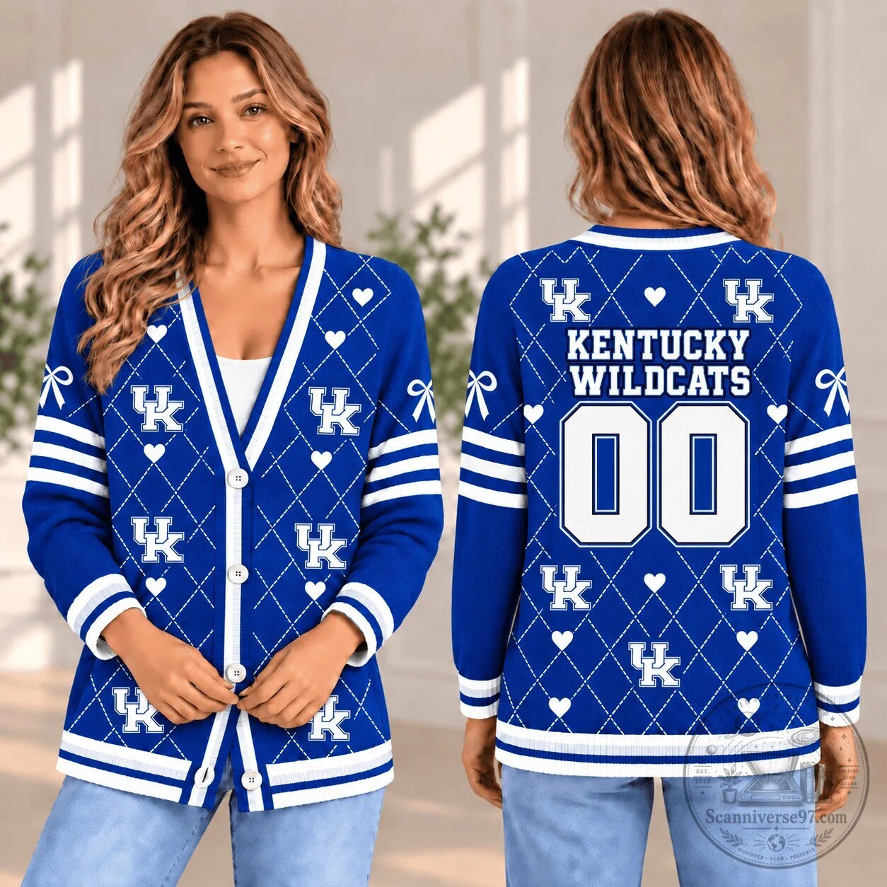 Kentucky Wildcats Personalized Number and Name Blue Cardigan Sweater