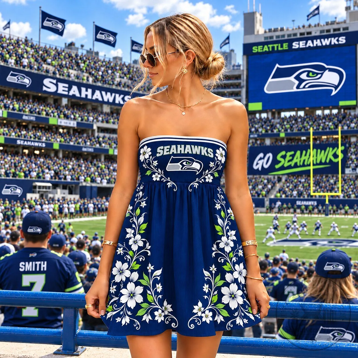 Seattle Seahawks NFL Football Team Floral Strapless Mini Dress