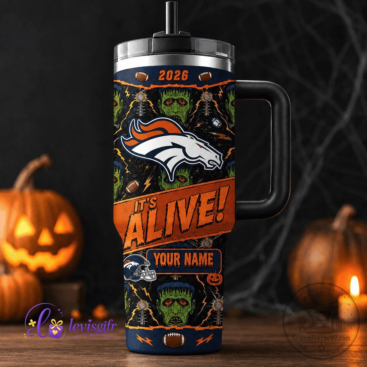 Denver Broncos Football Team Halloween Frankenstein Monster Personalized Tumbler