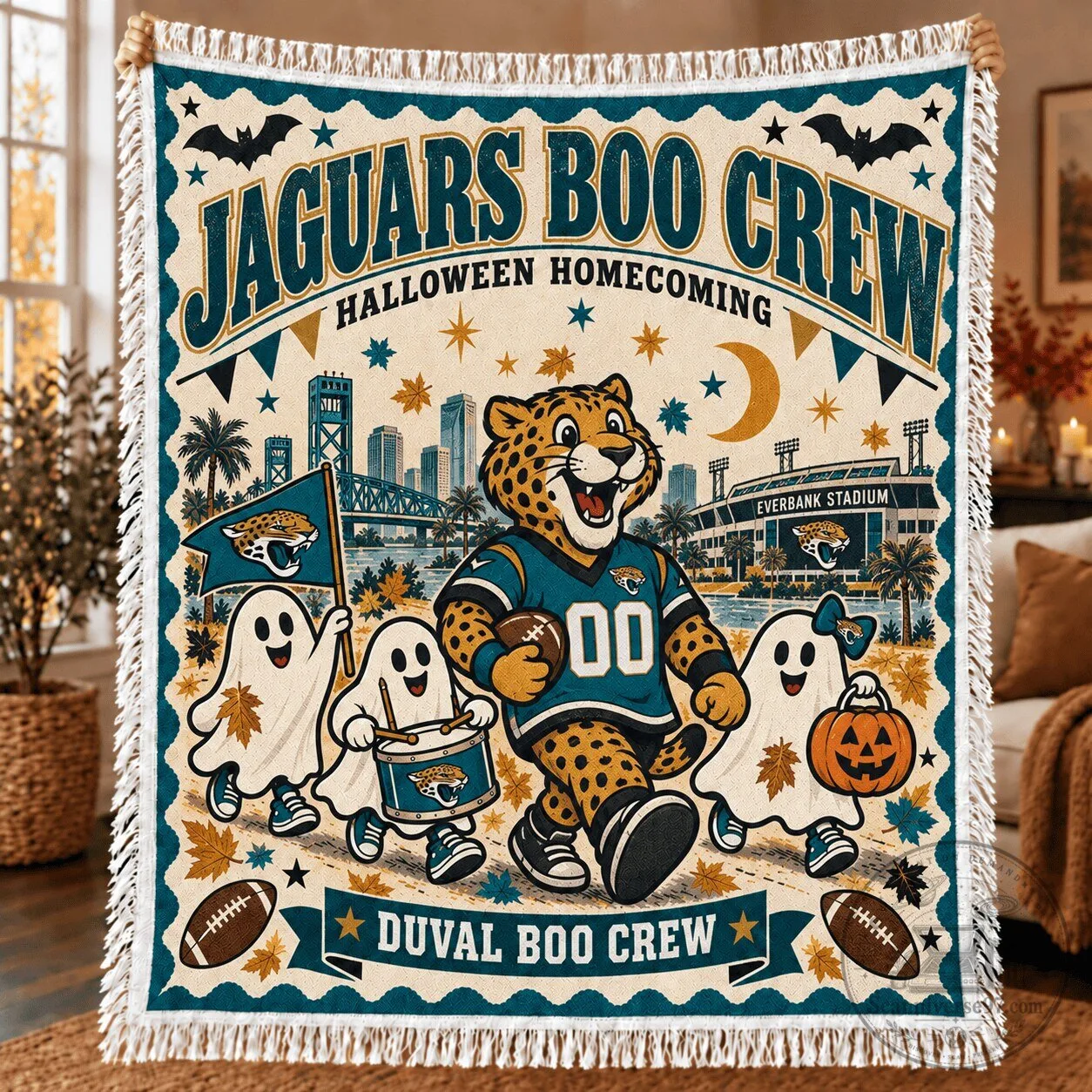 Jacksonville Jaguars Halloween Homecoming Duval Boo Crew Fleece Blanket