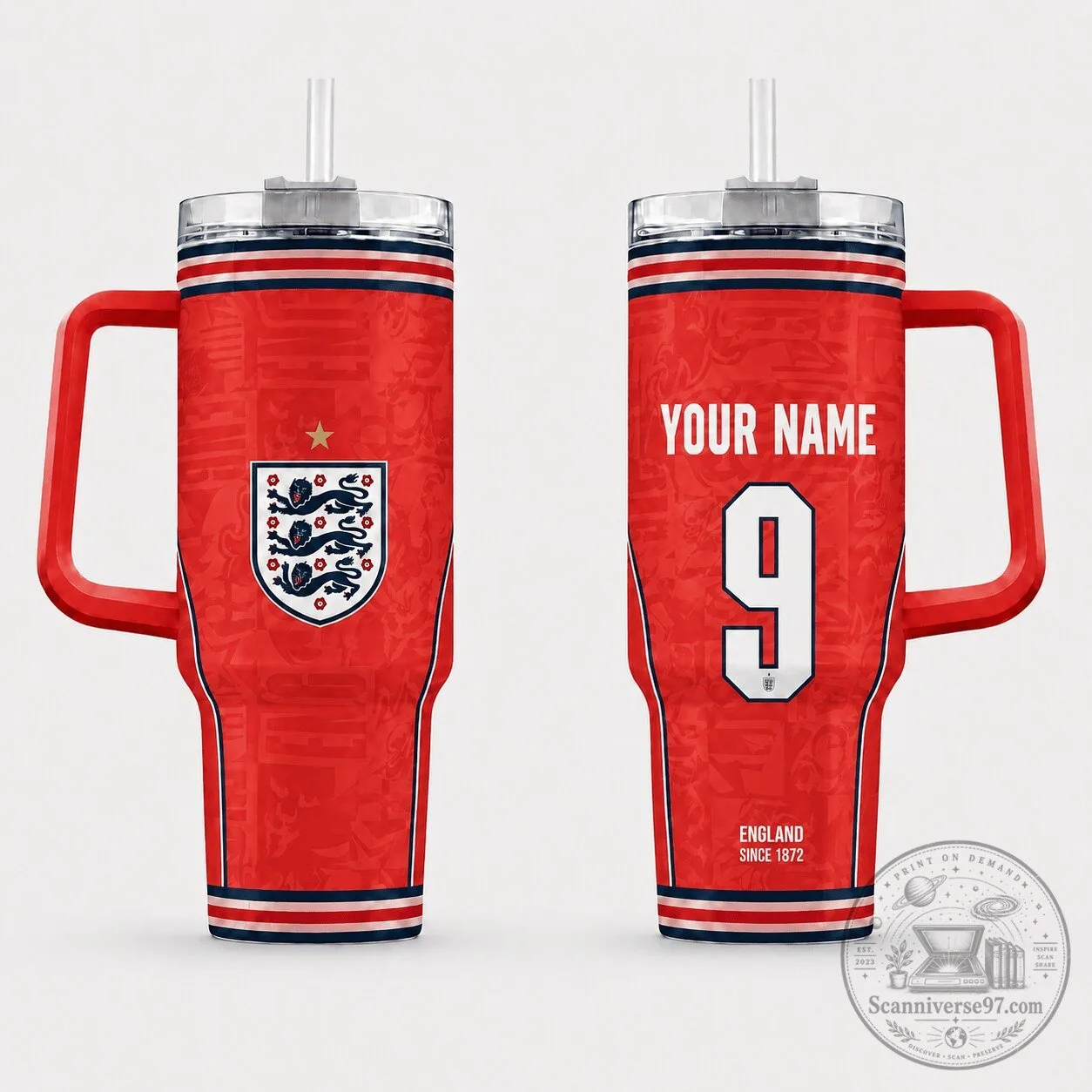 England National Football Team World Cup Away Kit Design Insulated Tumbler with Handle