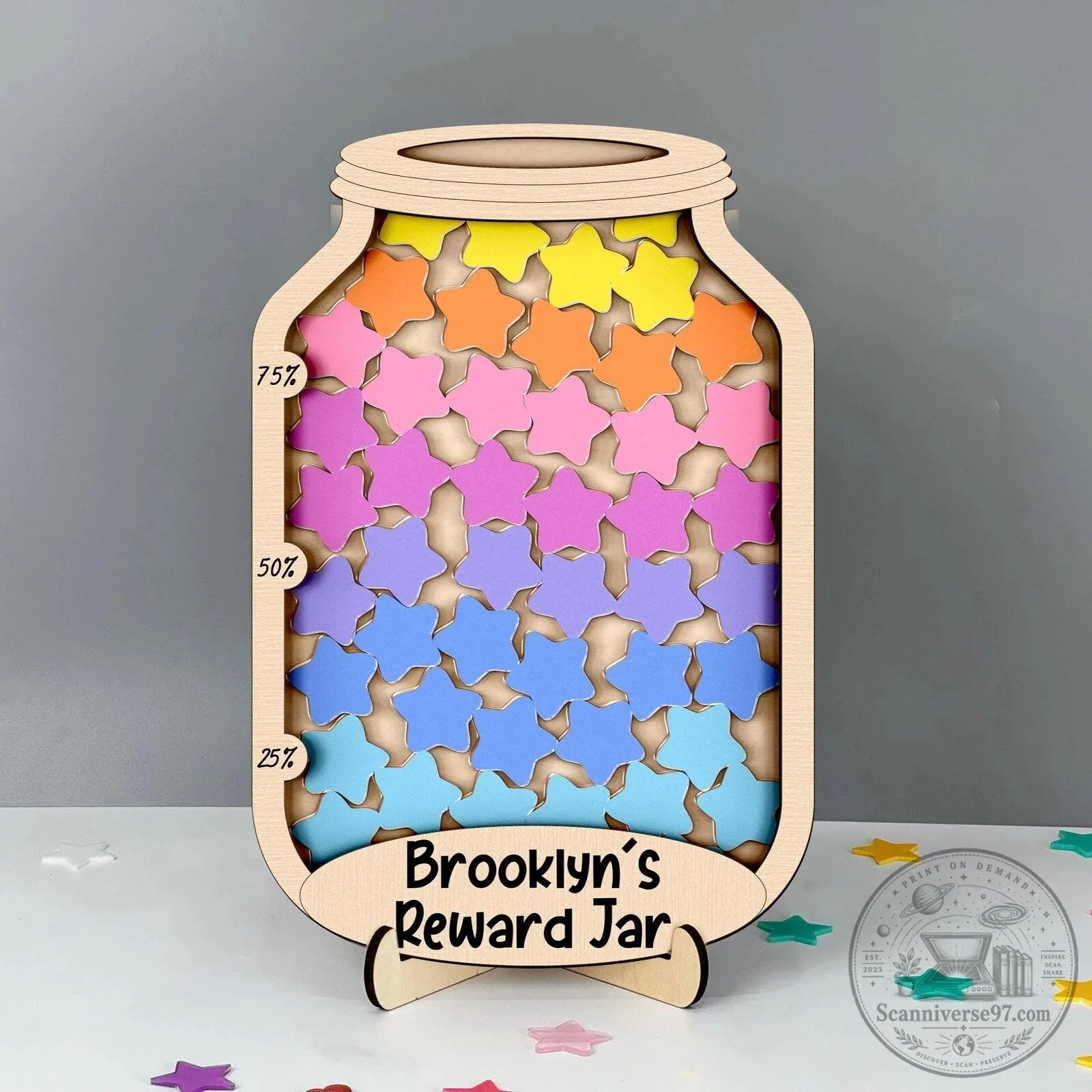 Personalized Kids Reward Jar with Star Tokens, Classroom Behavior Management System