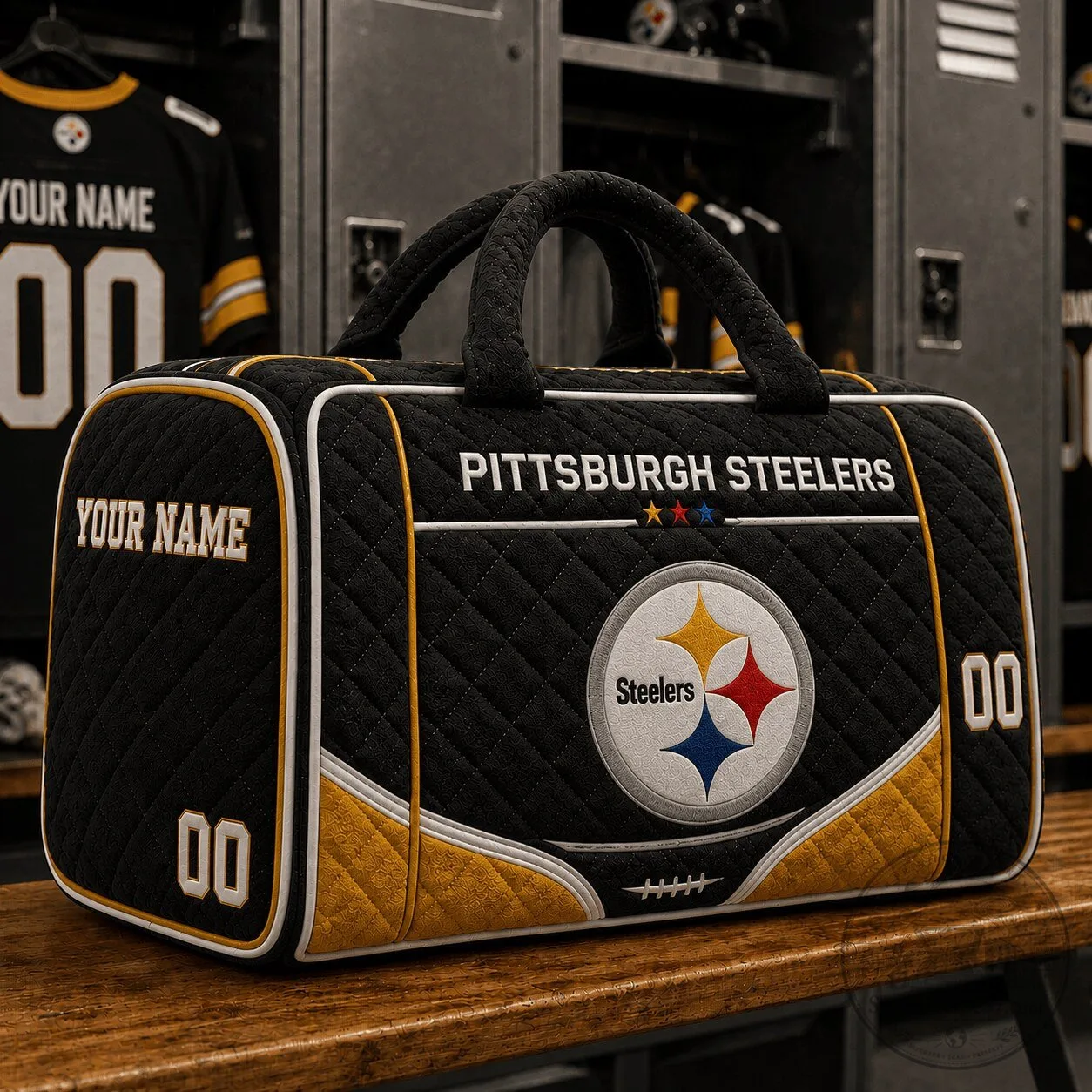 Pittsburgh Steelers Personalized Quilted Duffle Bag for Football Fans