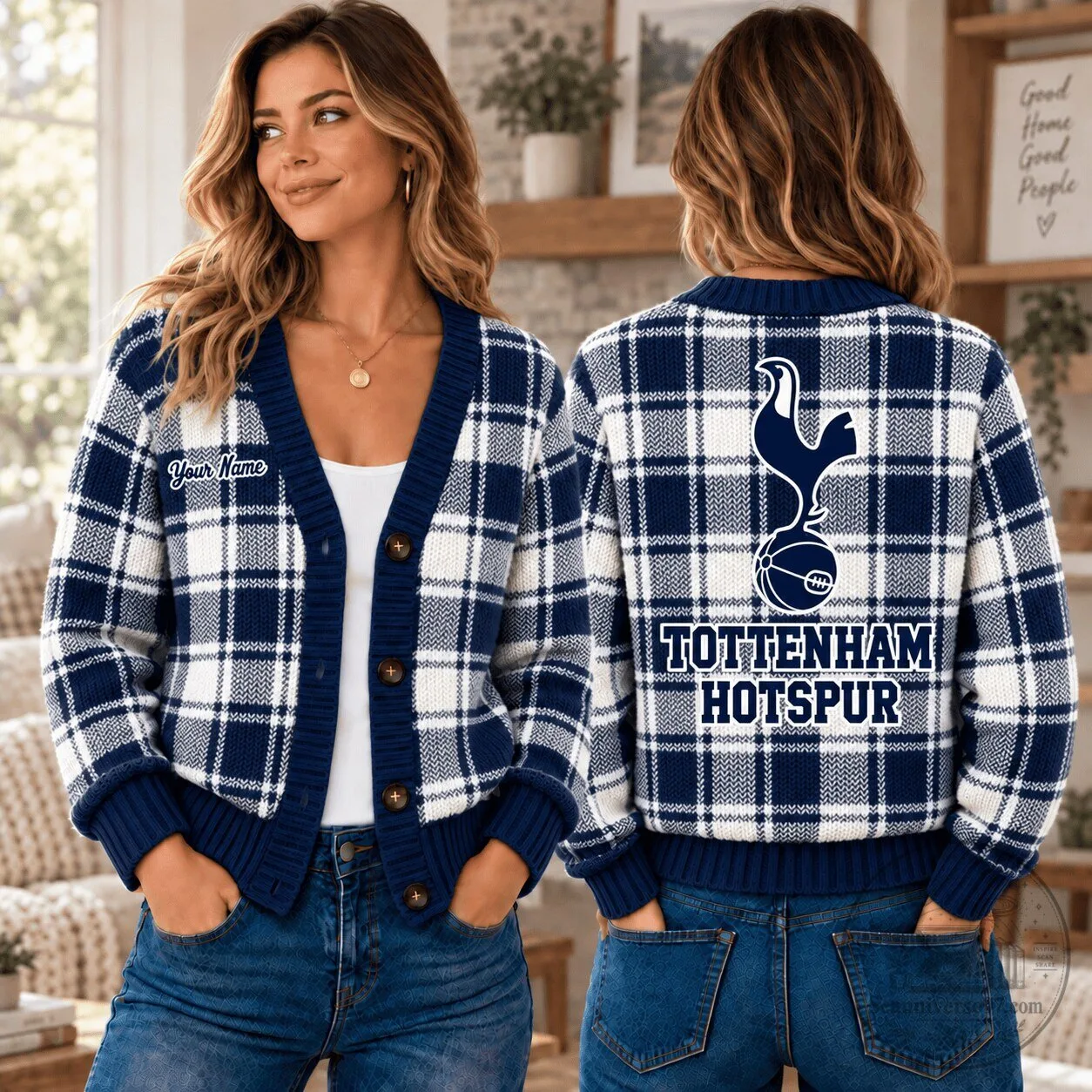 Tottenham Hotspur English Premier League Plaid Cardigan Sweater