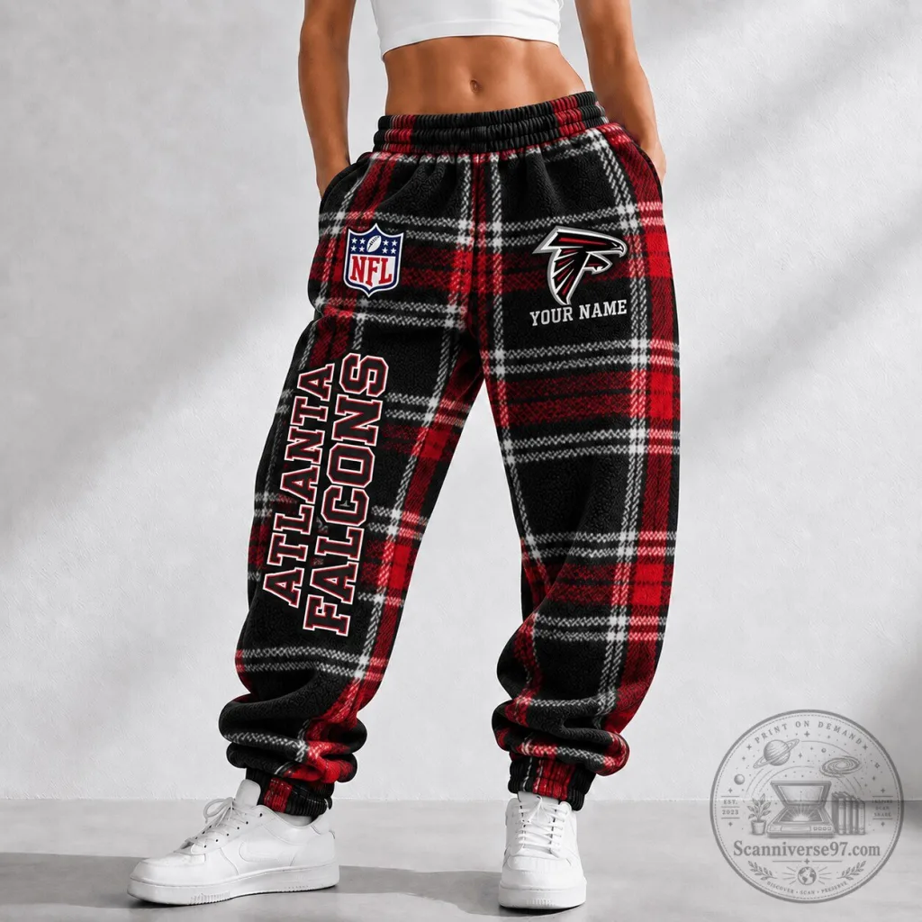Atlanta Falcons NFL Plaid Custom Name Fleece Sweatpants Atlanta Falcons NFL Plaid Custom Name Fleece Sweatpants