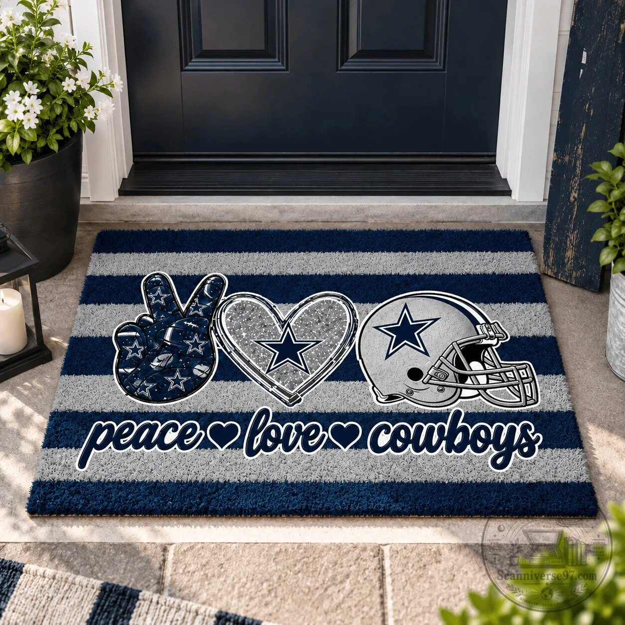 Dallas Cowboys Peace Love Cowboys Striped Welcome Doormat