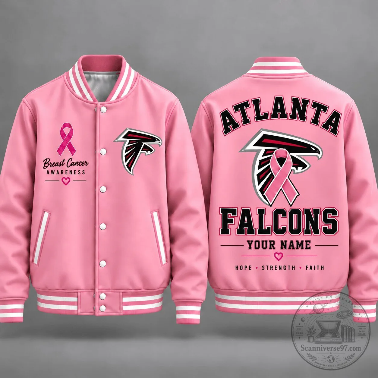 Atlanta Falcons Breast Cancer Awareness Personalized Varsity Jacket