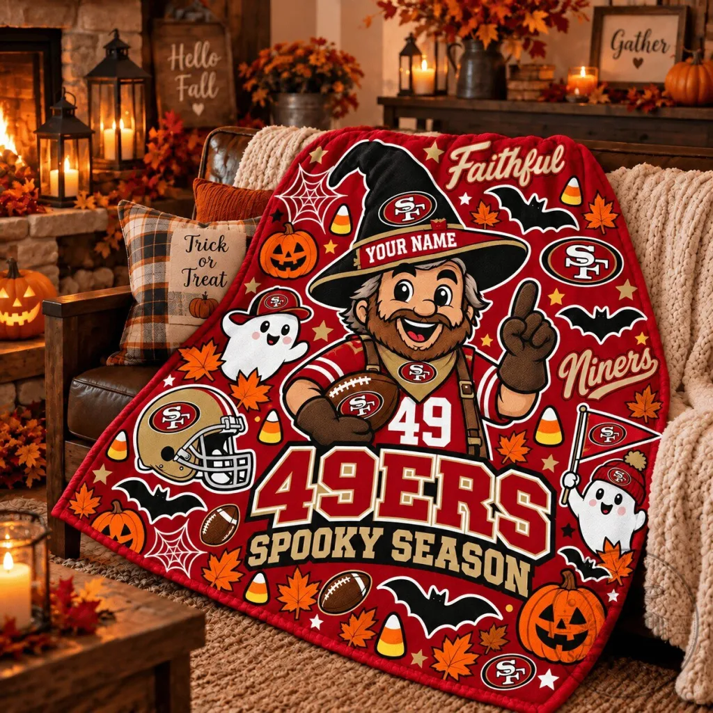 San Francisco 49ers Faithful Spooky Season Halloween Fleece Blanket San Francisco 49ers Faithful Spooky Season Halloween Fleece Blanket