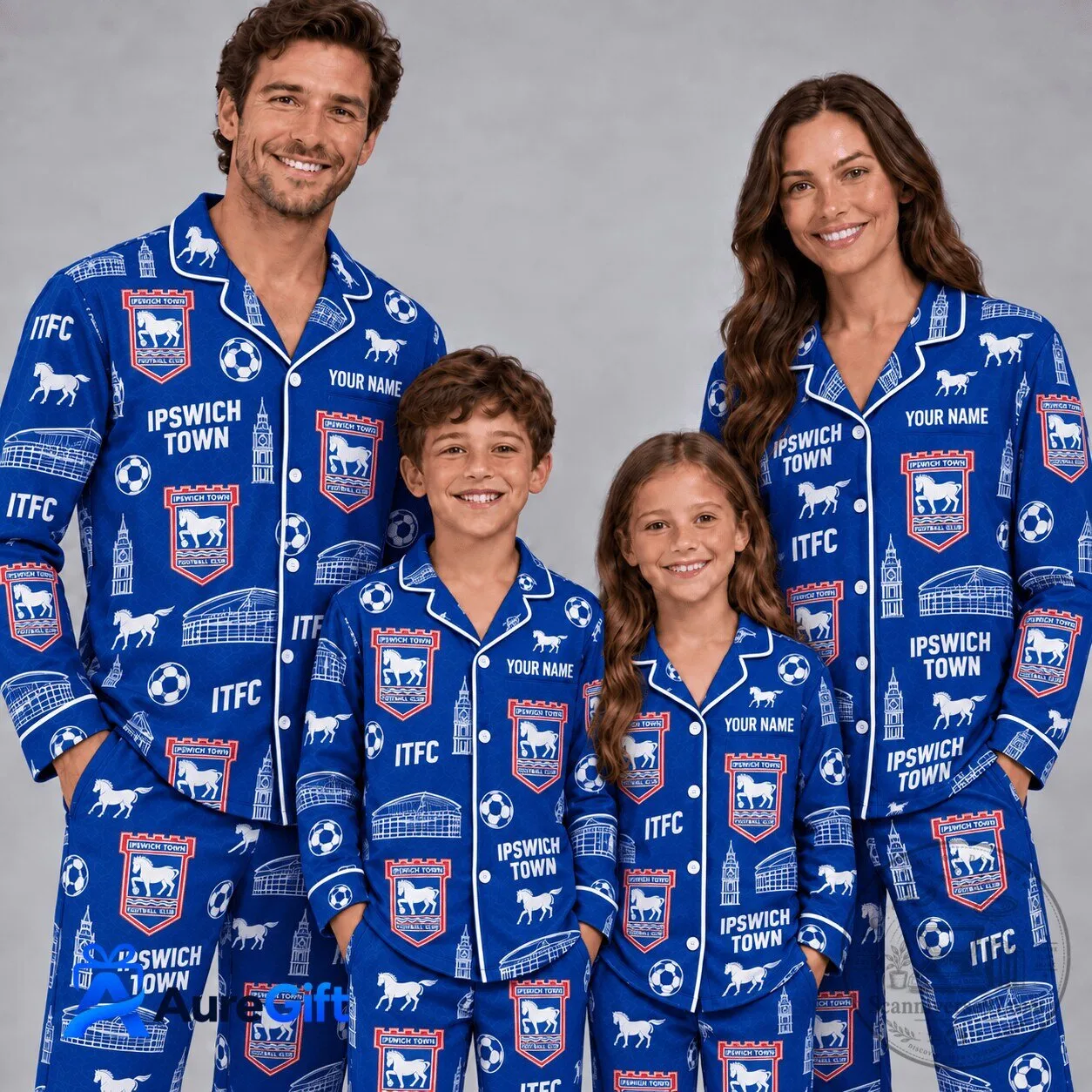 Ipswich Town Football Club Personalized Blue Family Christmas Pajamas Set