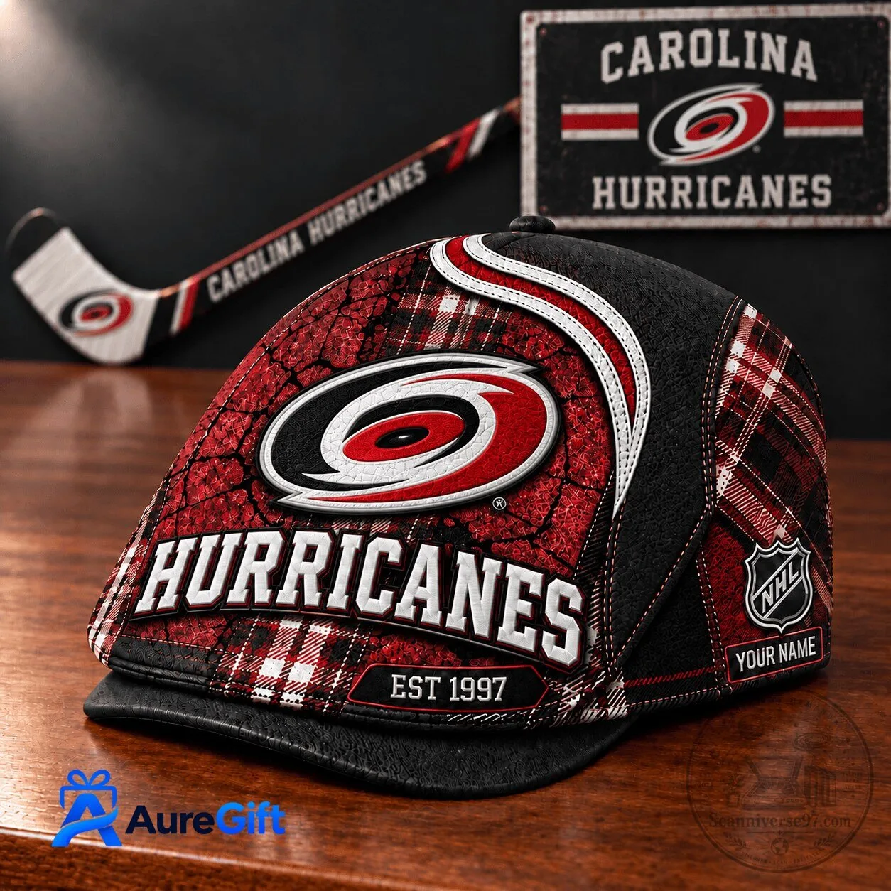Carolina Hurricanes National Hockey League Plaid Flat Cap Hat