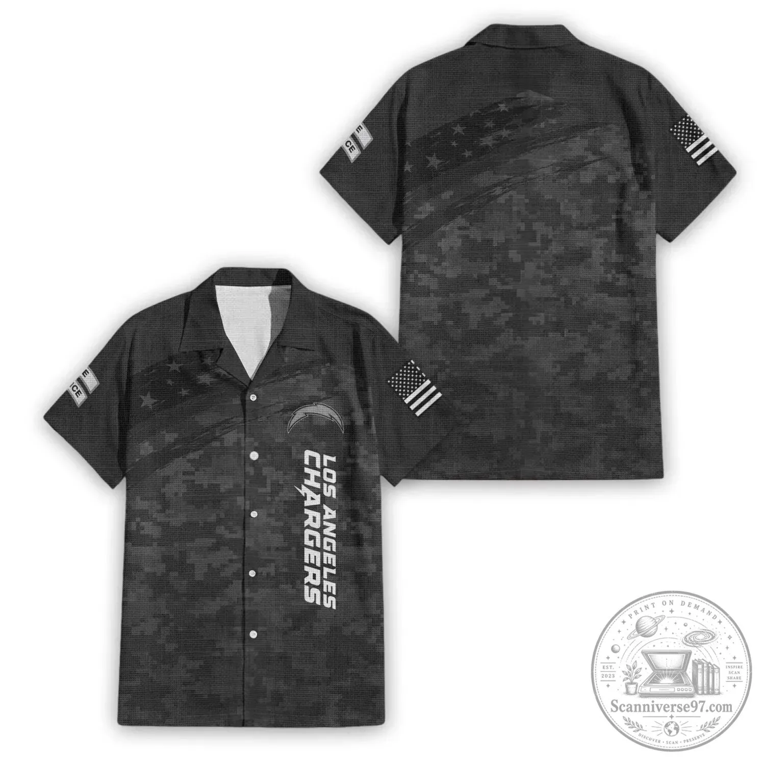 Los Angeles Chargers Salute To Service Digital Camouflage Hawaiian Shirt