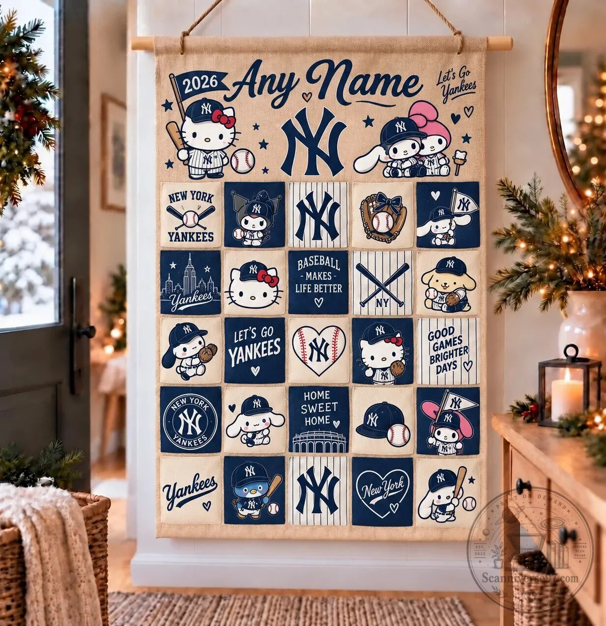 New York Yankees Hello Kitty My Melody Baseball Custom Wall Advent Calendar