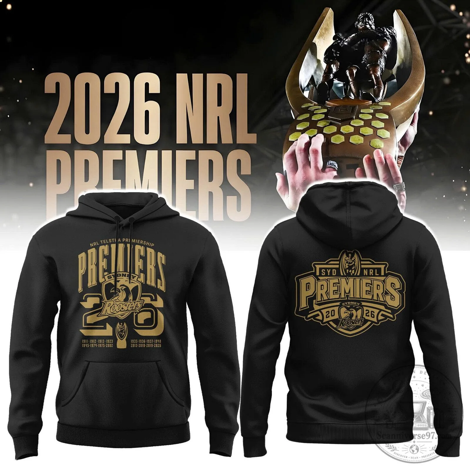 Sydney Roosters National Rugby League 2026 Premiers Black Hoodie