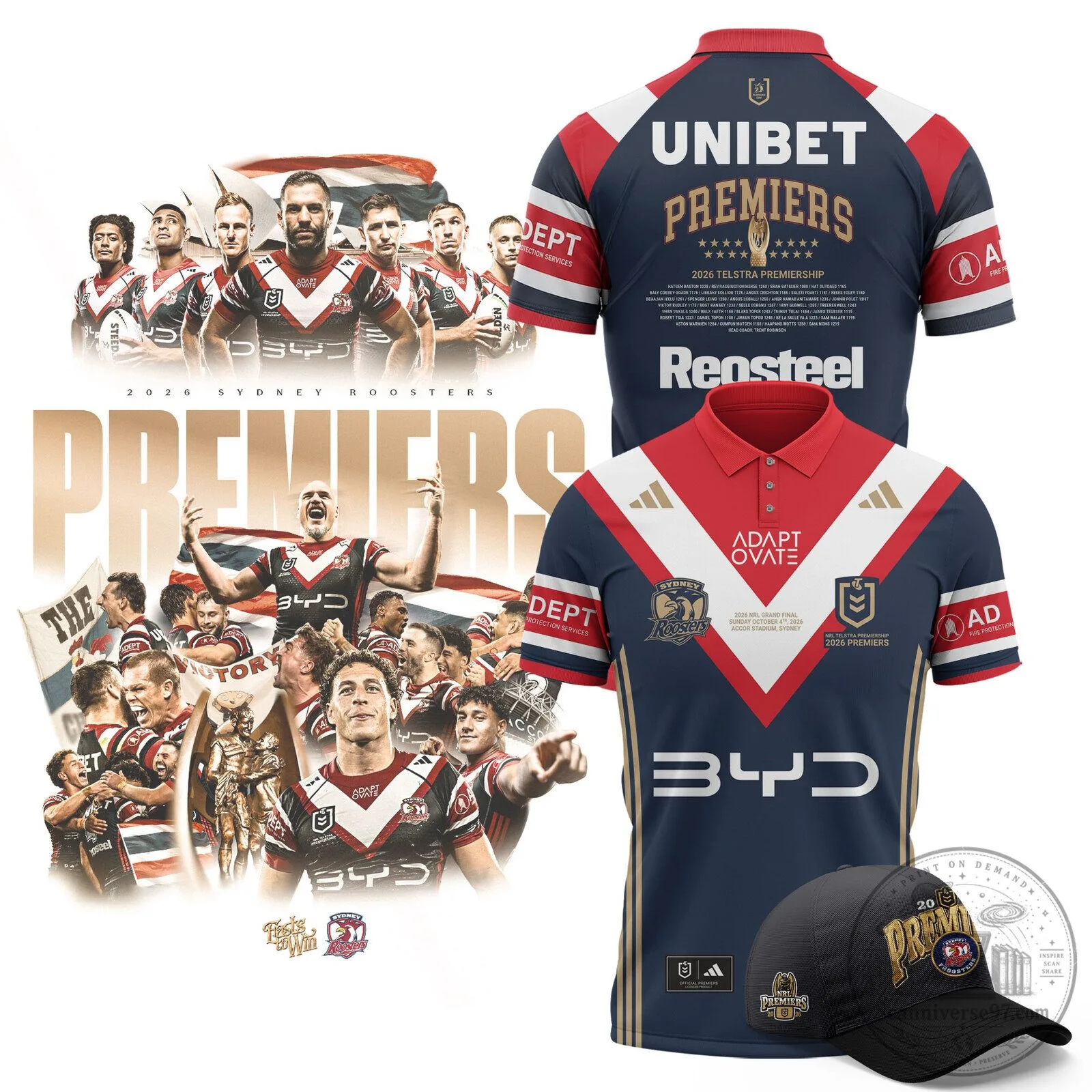 2026 NRL Premiers Commemorative Polo Shirt for Sydney Roosters