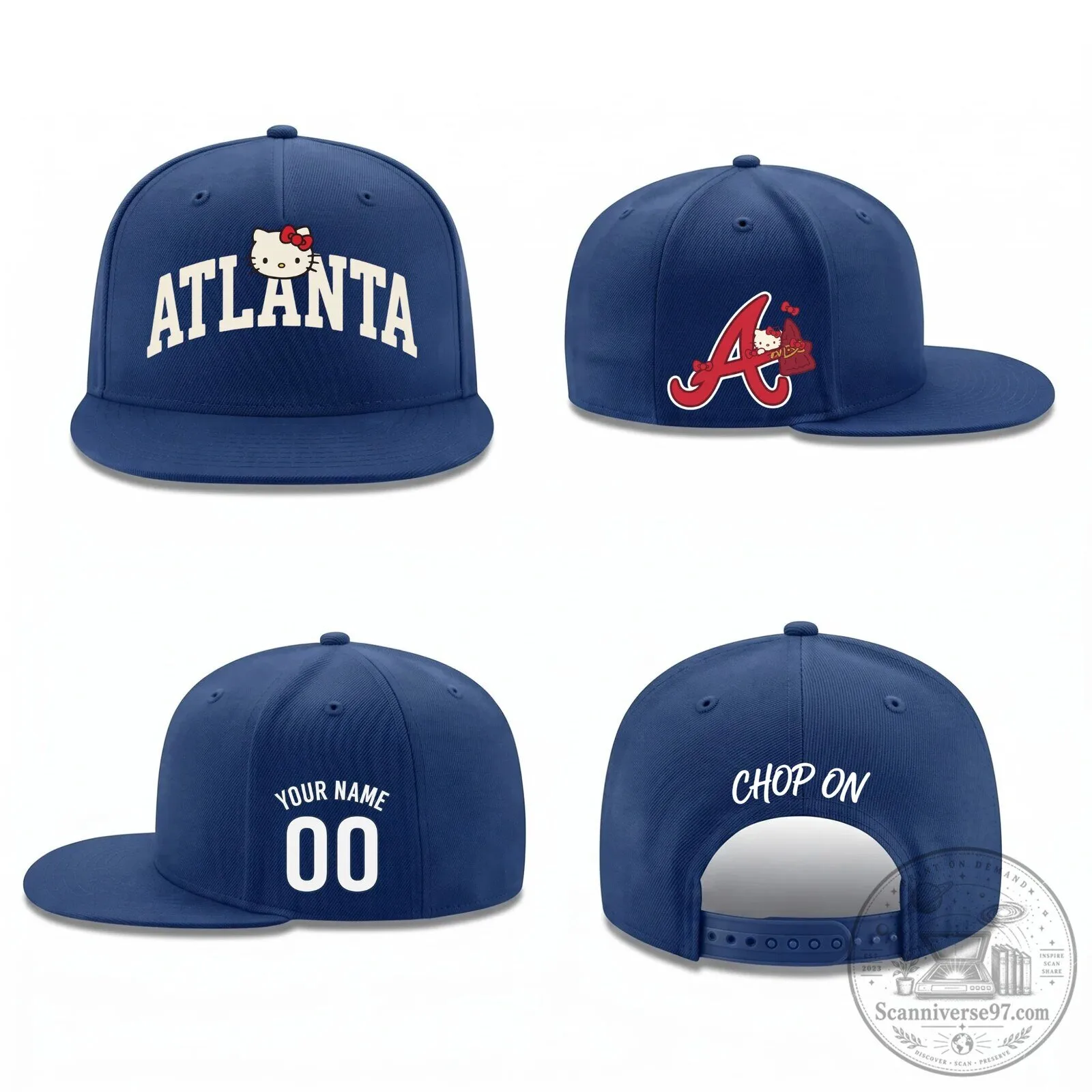 Atlanta Braves Hello Kitty Personalized Black Snapback Cap Hat 8 Atlanta Braves Hello Kitty Personalized Black Snapback Cap Hat