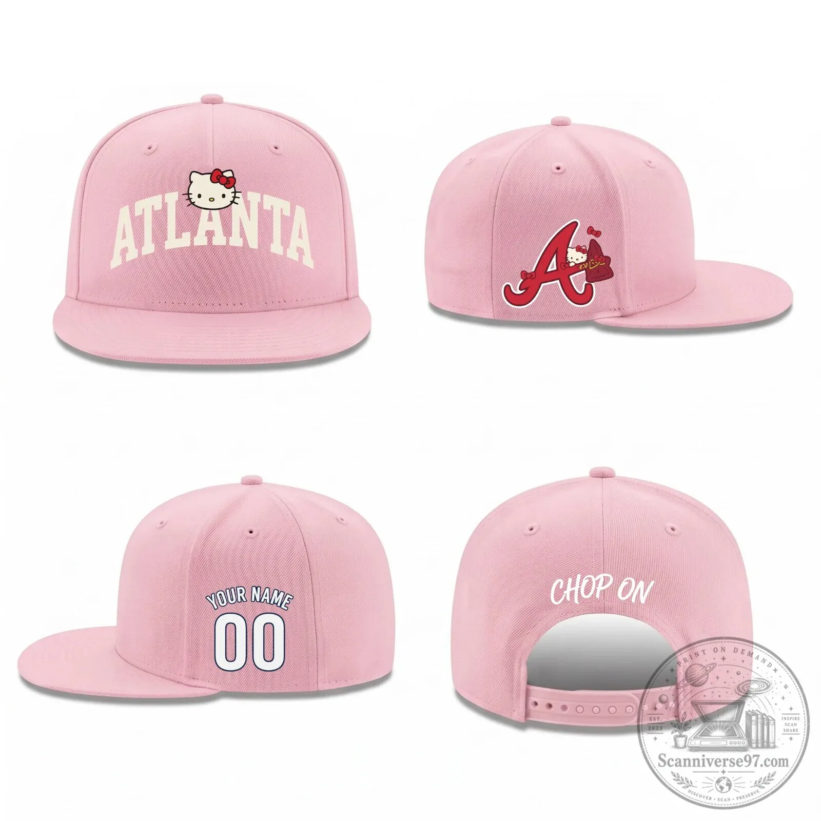 Atlanta Braves Hello Kitty Personalized Black Snapback Cap Hat 9 Atlanta Braves Hello Kitty Personalized Black Snapback Cap Hat