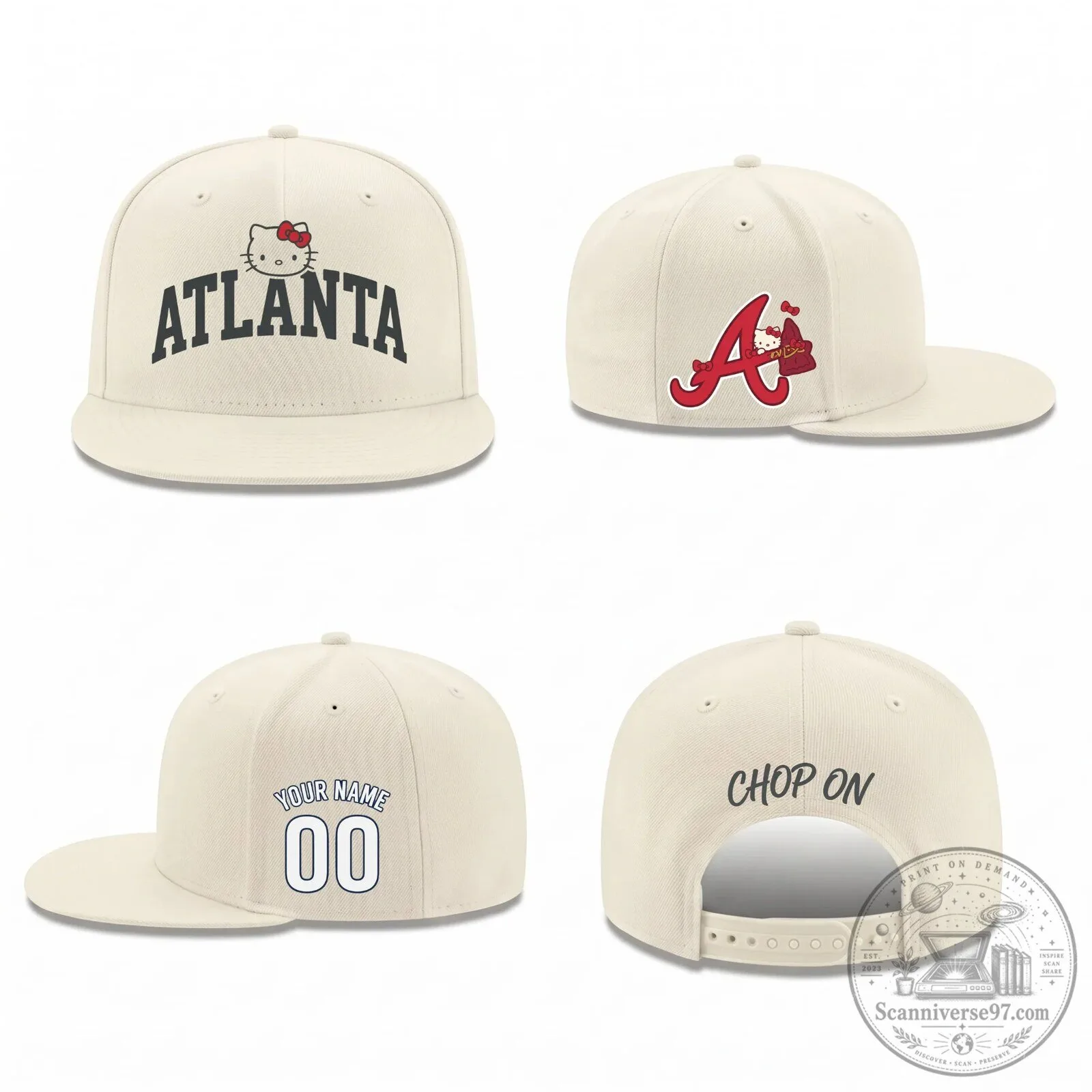 Atlanta Braves Hello Kitty Personalized Black Snapback Cap Hat 10 Atlanta Braves Hello Kitty Personalized Black Snapback Cap Hat