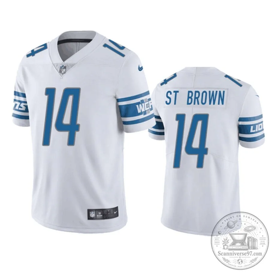 Detroit Lions White Jersey Number 14 for Amon-Ra St. Brown