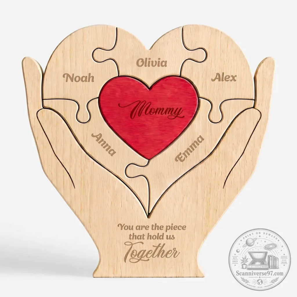 Personalized Heart Shaped Wooden Puzzle for Mom with Custom Family Names Personalized Heart Shaped Wooden Puzzle for Mom with Custom Family Names