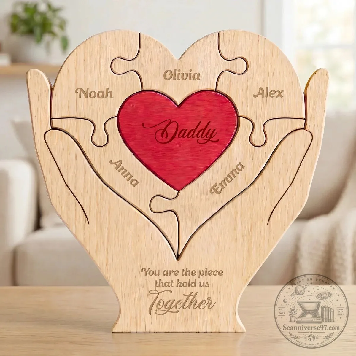 Personalized Heart Shaped Wooden Puzzle for Mom with Custom Family Names 7 Personalized Heart Shaped Wooden Puzzle for Mom with Custom Family Names