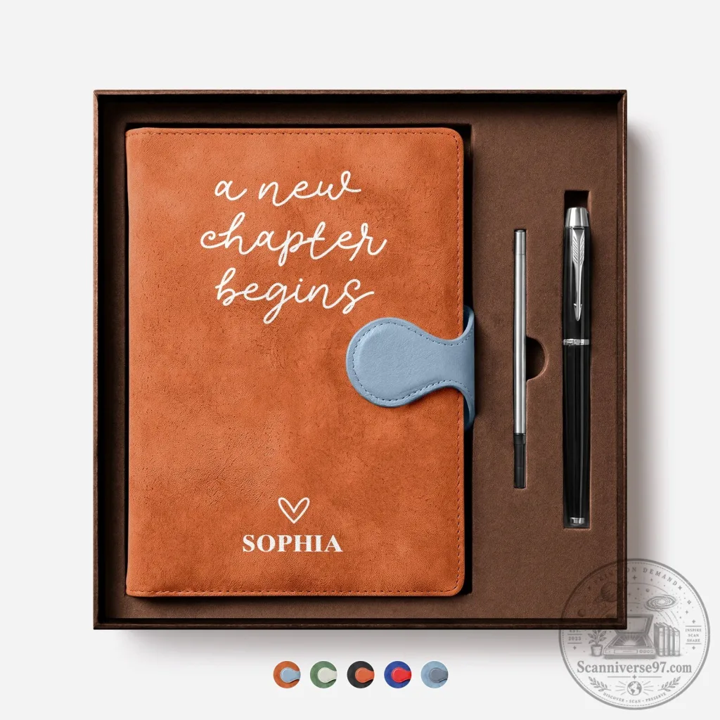 Personalized A New Chapter Begins Magnetic Buckle Leather Notebook with Pen Personalized A New Chapter Begins Magnetic Buckle Leather Notebook with Pen