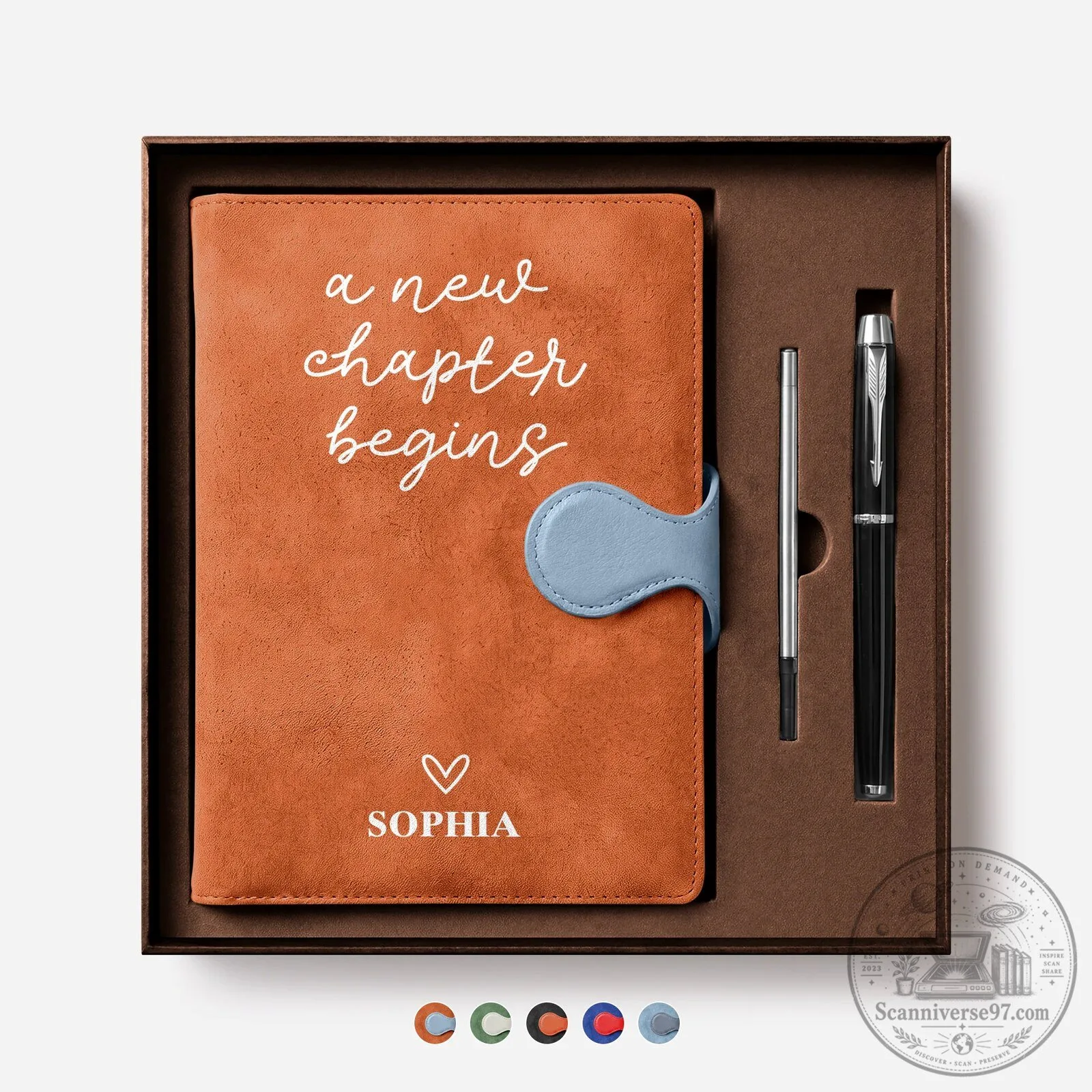 Personalized A New Chapter Begins Magnetic Buckle Leather Notebook with Pen