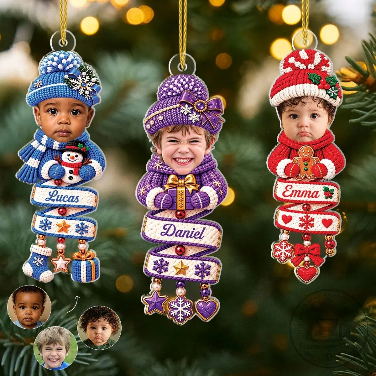 Personalized Baby Face Winter Hat Christmas Tree Ornament Custom Photo Keepsake