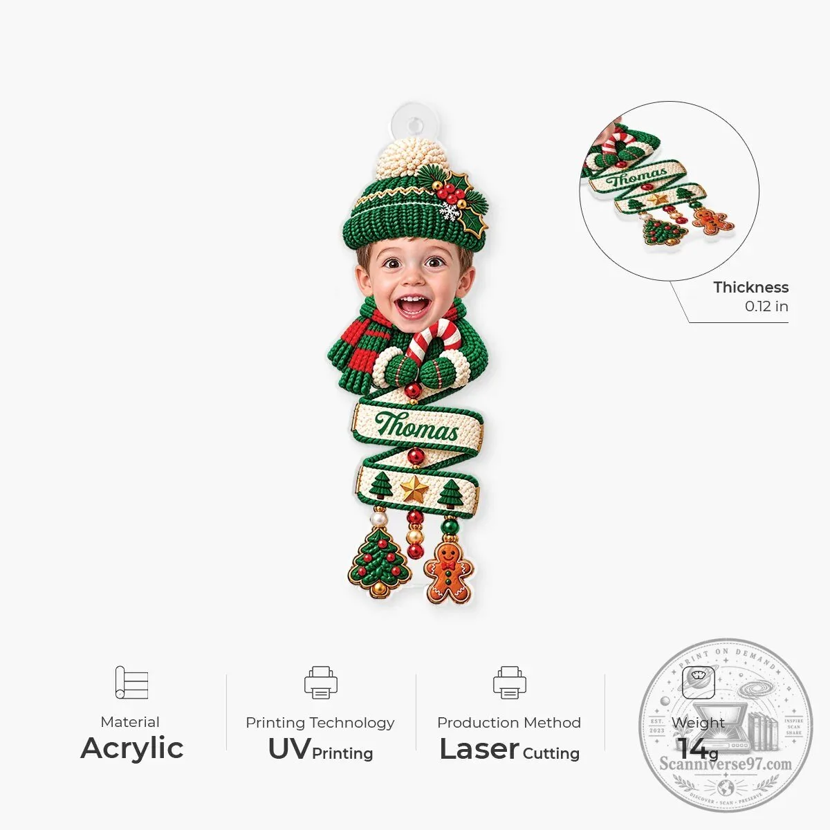 Personalized Baby Face Winter Hat Christmas Tree Ornament Custom Photo Keepsake 8 Personalized Baby Face Winter Hat Christmas Tree Ornament Custom Photo Keepsake