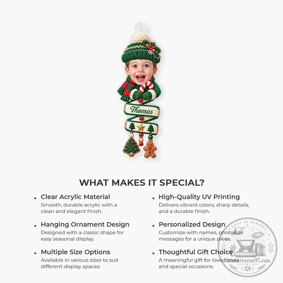 Personalized Baby Face Winter Hat Christmas Tree Ornament Custom Photo Keepsake 11 Personalized Baby Face Winter Hat Christmas Tree Ornament Custom Photo Keepsake