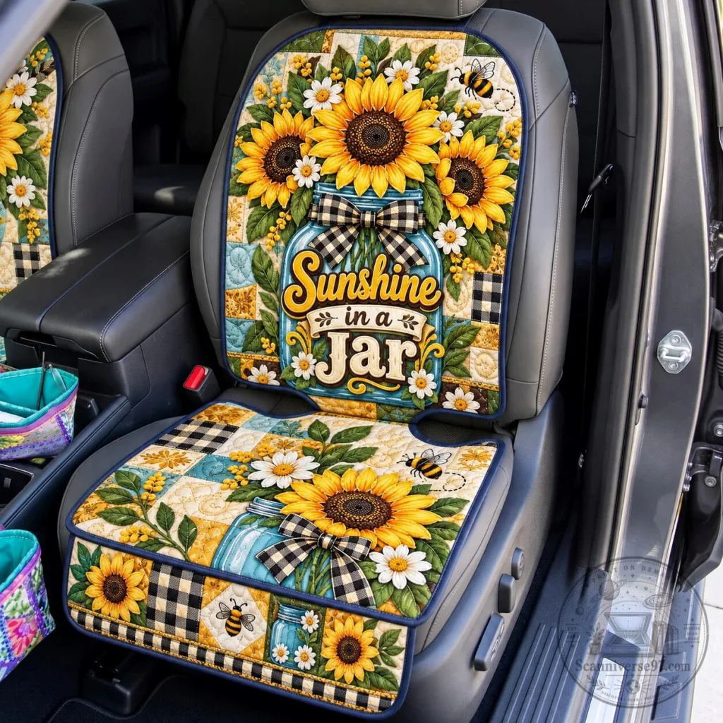 Sunflower Sunshine In A Jar Quilted Car Seat Cover Protector Sunflower Sunshine In A Jar Quilted Car Seat Cover Protector