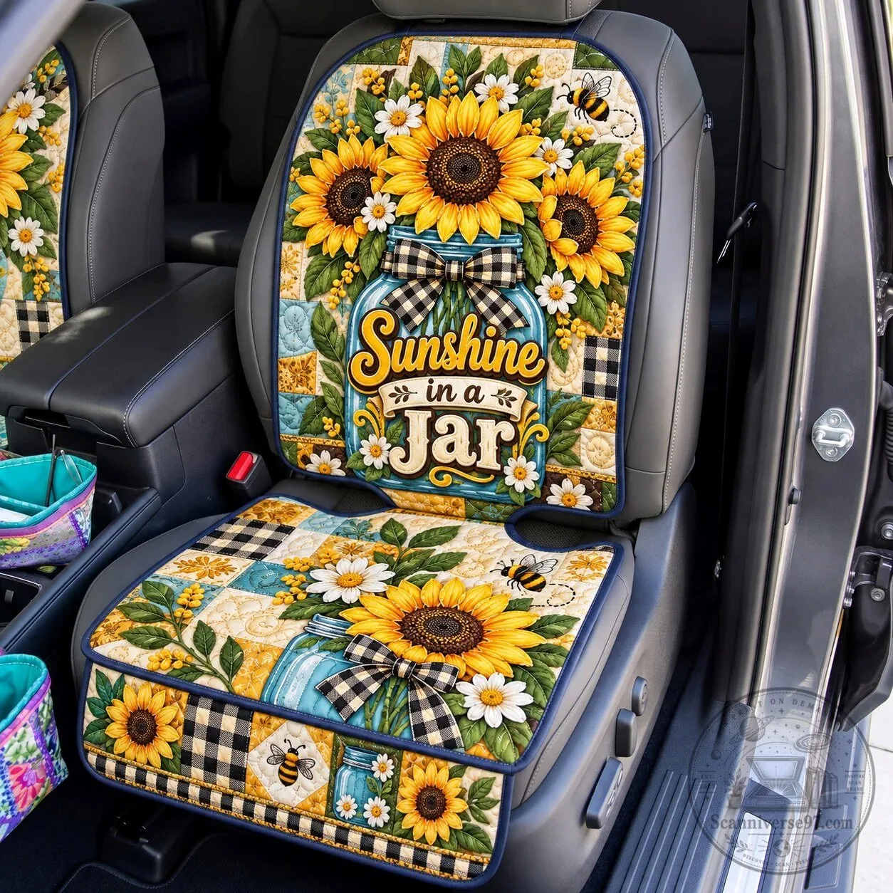 Sunflower Sunshine In A Jar Quilted Car Seat Cover Protector