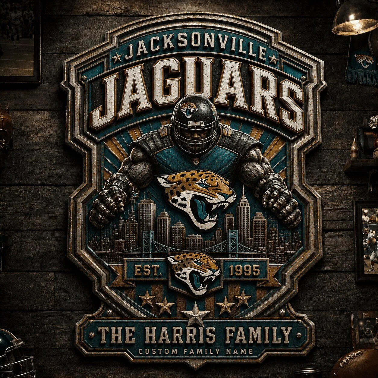 Jacksonville Jaguars NFL Personalized Vintage Retro Metal Wall Sign