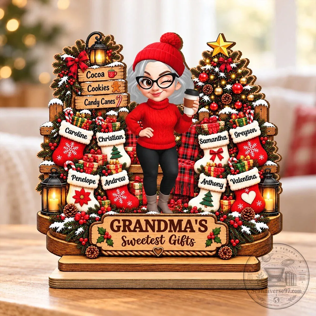 Personalized Grandma's Sweetest Gifts Christmas Wooden Plaque for Holiday Decor