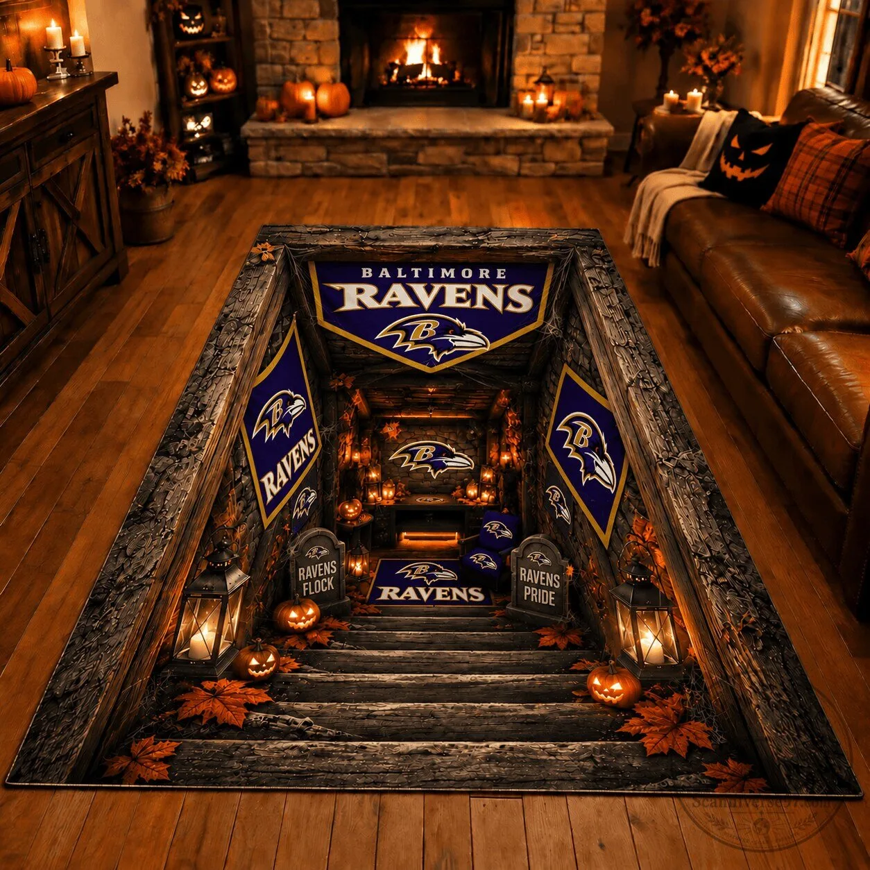 Baltimore Ravens NFL Football Team Fan Cave Area Rug