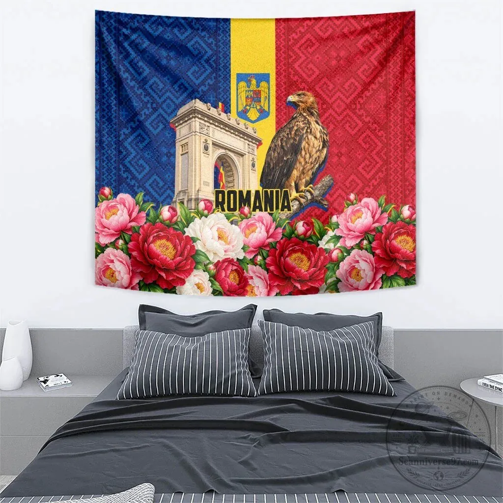 Romania Flag Eagle Arcul De Triumf Peony Floral Pattern Wall Hanging Tapestry 7 Romania Flag Eagle Arcul De Triumf Peony Floral Pattern Wall Hanging Tapestry