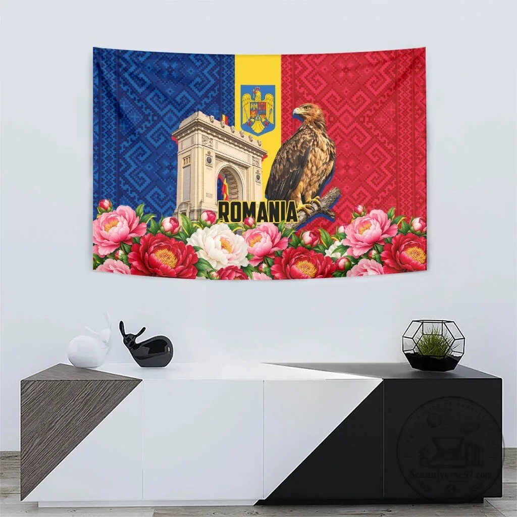 Romania Flag Eagle Arcul De Triumf Peony Floral Pattern Wall Hanging Tapestry 8 Romania Flag Eagle Arcul De Triumf Peony Floral Pattern Wall Hanging Tapestry