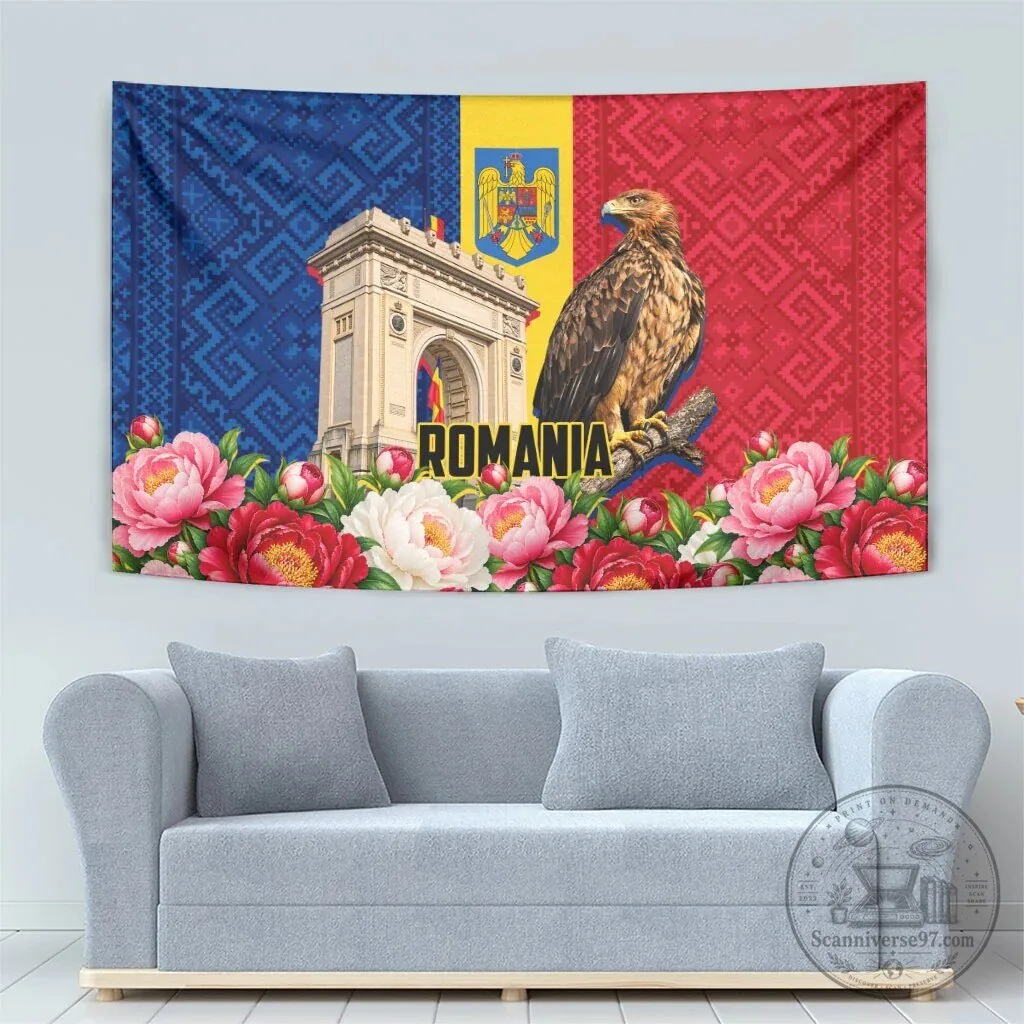 Romania Flag Eagle Arcul De Triumf Peony Floral Pattern Wall Hanging Tapestry 9 Romania Flag Eagle Arcul De Triumf Peony Floral Pattern Wall Hanging Tapestry