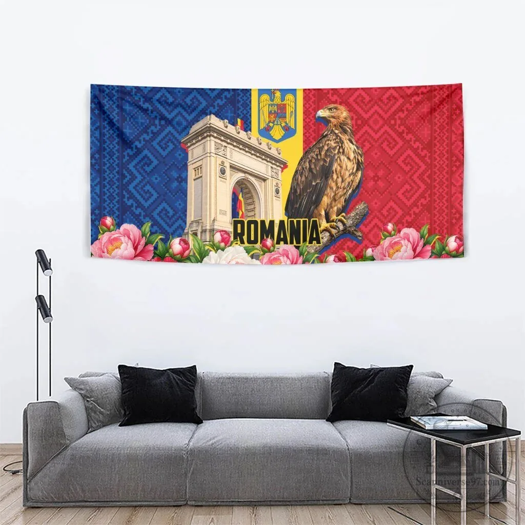 Romania Flag Eagle Arcul De Triumf Peony Floral Pattern Wall Hanging Tapestry 10 Romania Flag Eagle Arcul De Triumf Peony Floral Pattern Wall Hanging Tapestry