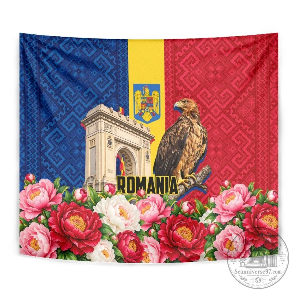 Romania Flag Eagle Arcul De Triumf Peony Floral Pattern Wall Hanging Tapestry 11 Romania Flag Eagle Arcul De Triumf Peony Floral Pattern Wall Hanging Tapestry