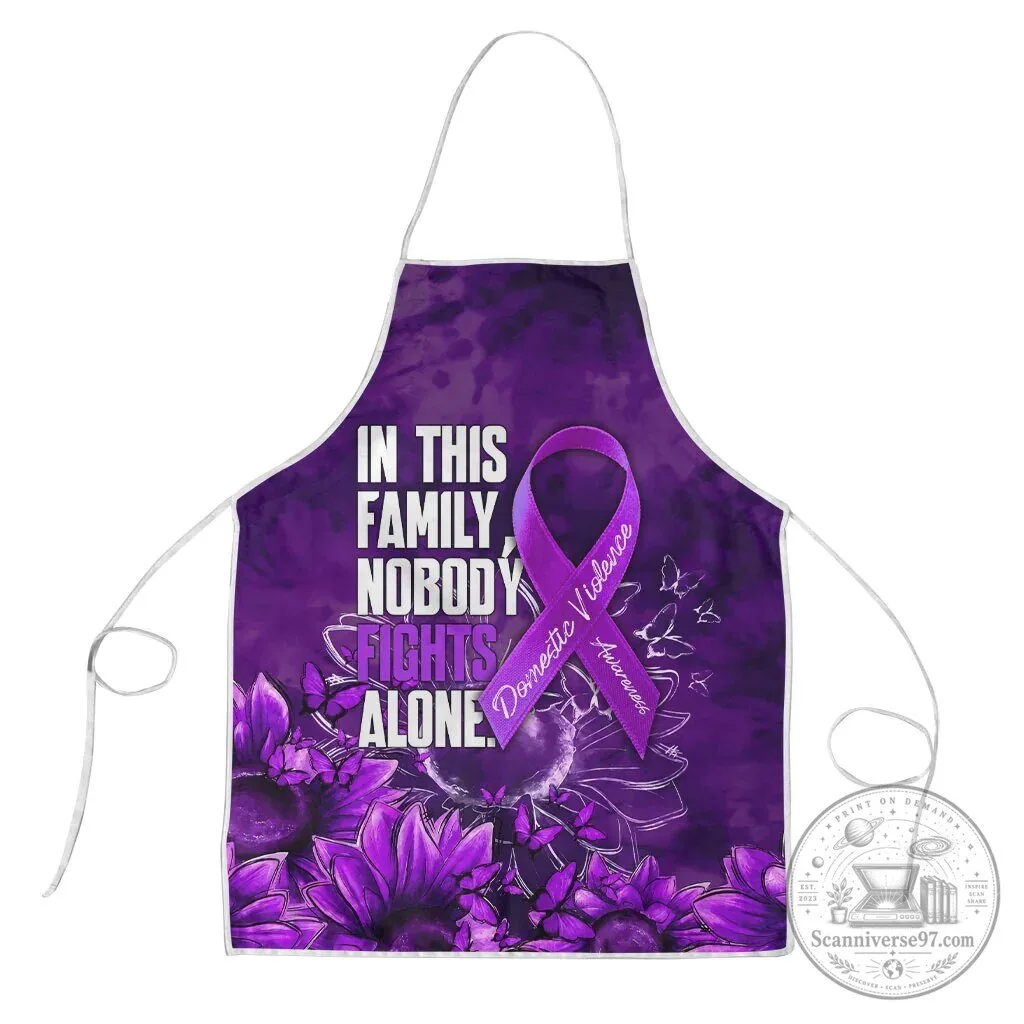 Domestic Violence Awareness Purple Ribbon Sunflower Nobody Fights Alone Apron