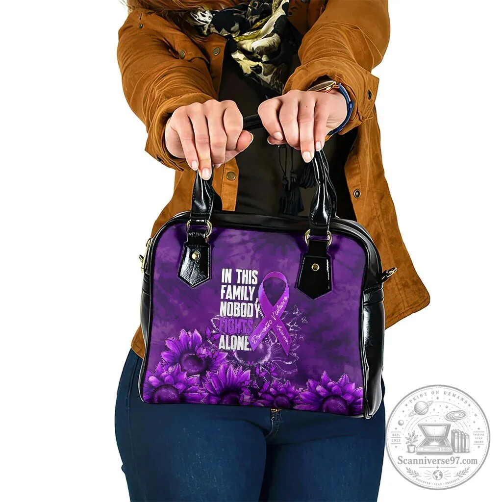 Domestic Violence Awareness Purple Ribbon Sunflower Shoulder Handbag