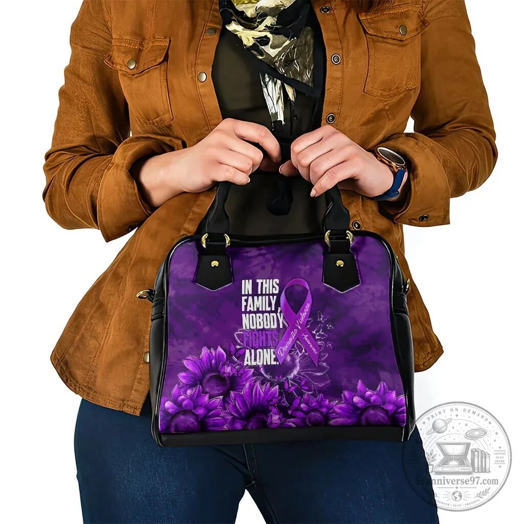 Domestic Violence Awareness Purple Ribbon Sunflower Shoulder Handbag 9 Domestic Violence Awareness Purple Ribbon Sunflower Shoulder Handbag