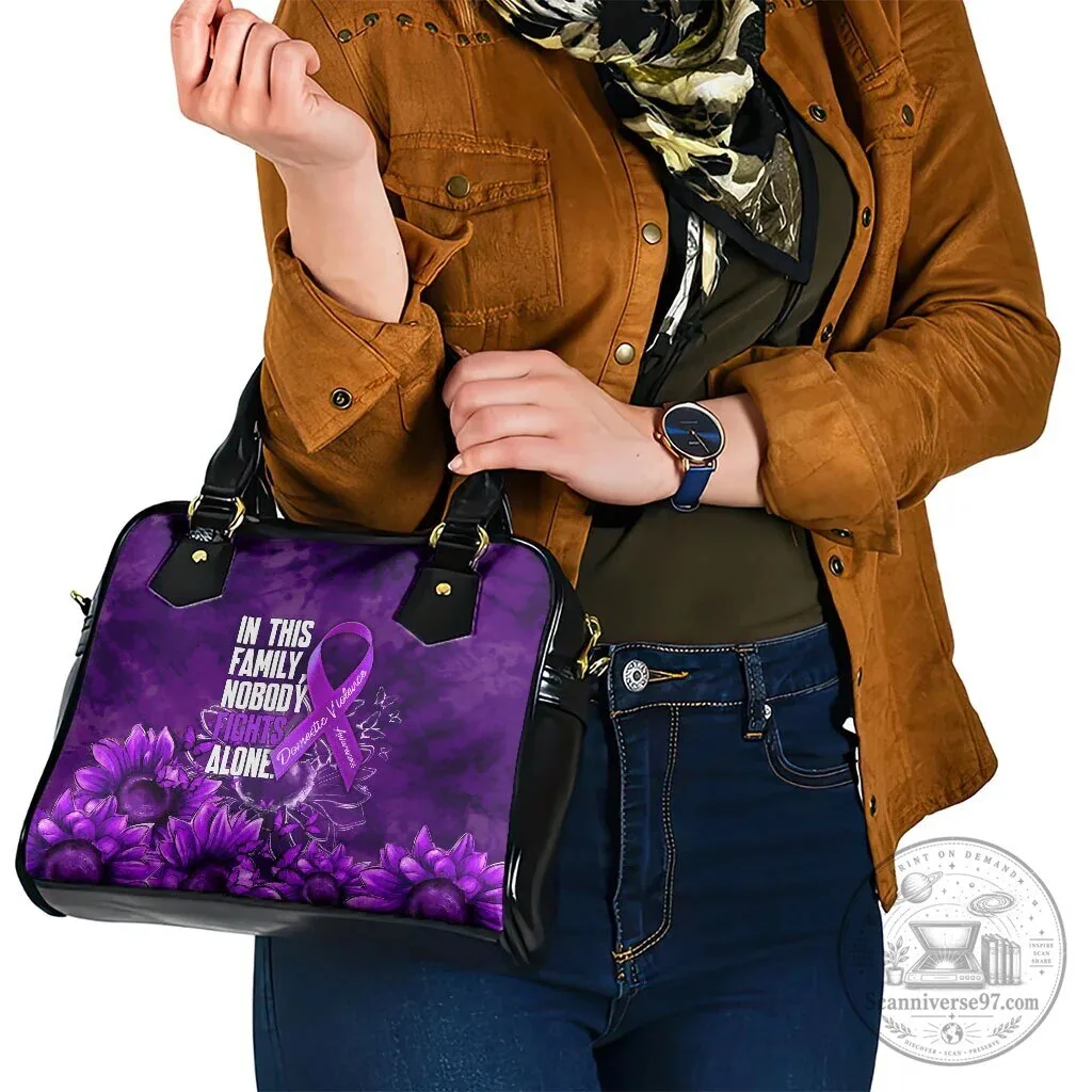 Domestic Violence Awareness Purple Ribbon Sunflower Shoulder Handbag 13 Domestic Violence Awareness Purple Ribbon Sunflower Shoulder Handbag