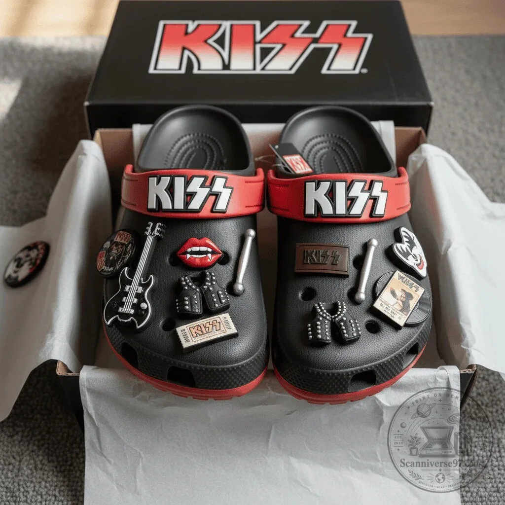 KISS Rock Band Black and Red Classic Clog Shoes with Jibbitz Charms
