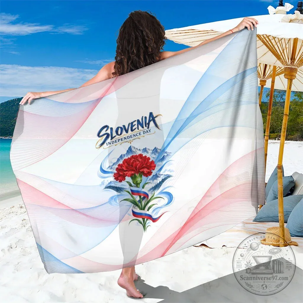Slovenia Independence Day Red Carnation Flower Mount Triglav Flag Beach Towel