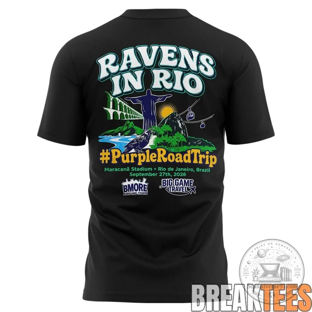 Baltimore Ravens 2026 Rio De Janeiro Game Week 3 Purple Road Trip T-Shirt 4 Baltimore Ravens 2026 Rio De Janeiro Game Week 3 Purple Road Trip T-Shirt