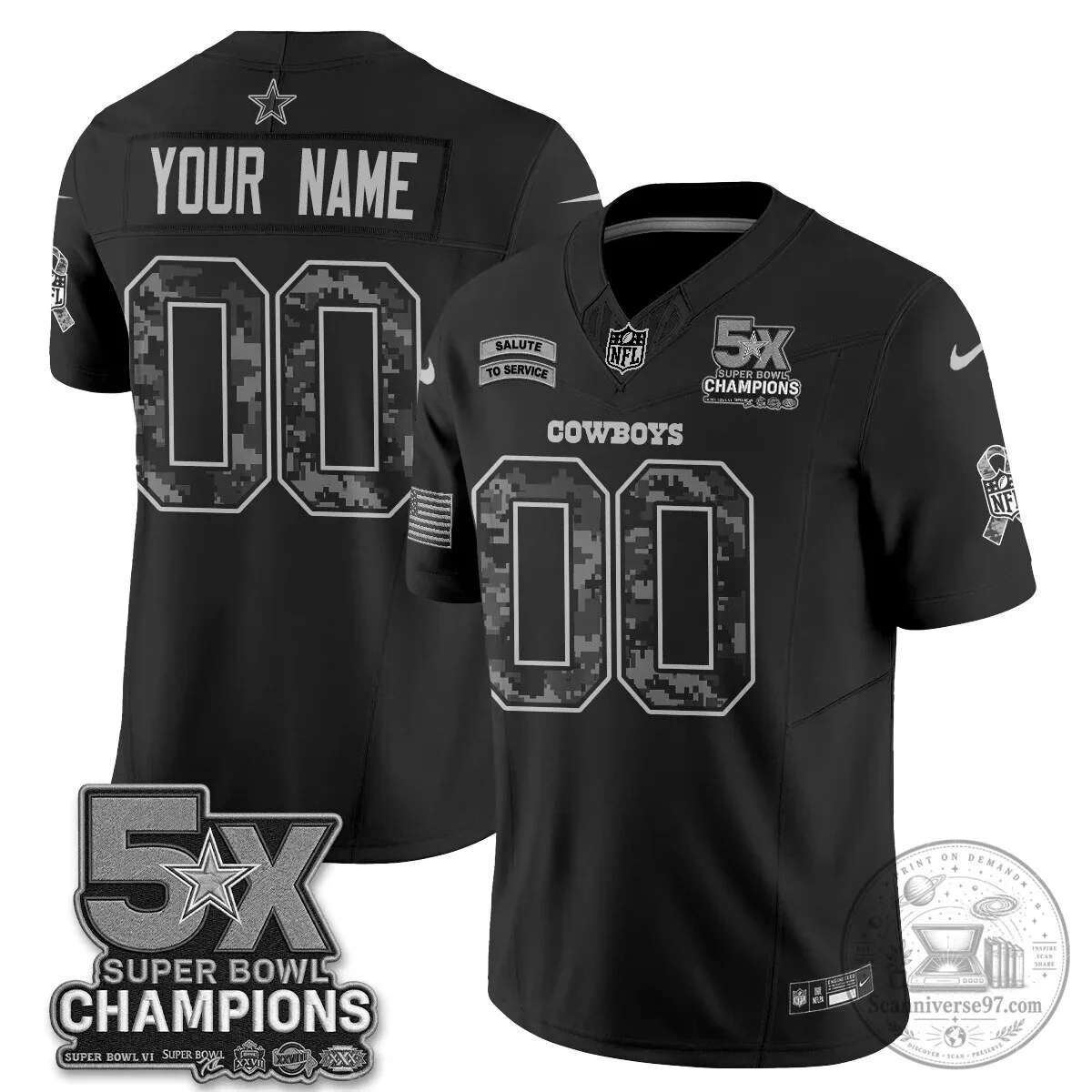 Dallas Cowboys Five Times Super Bowl Champions Salute to Service Football Jersey