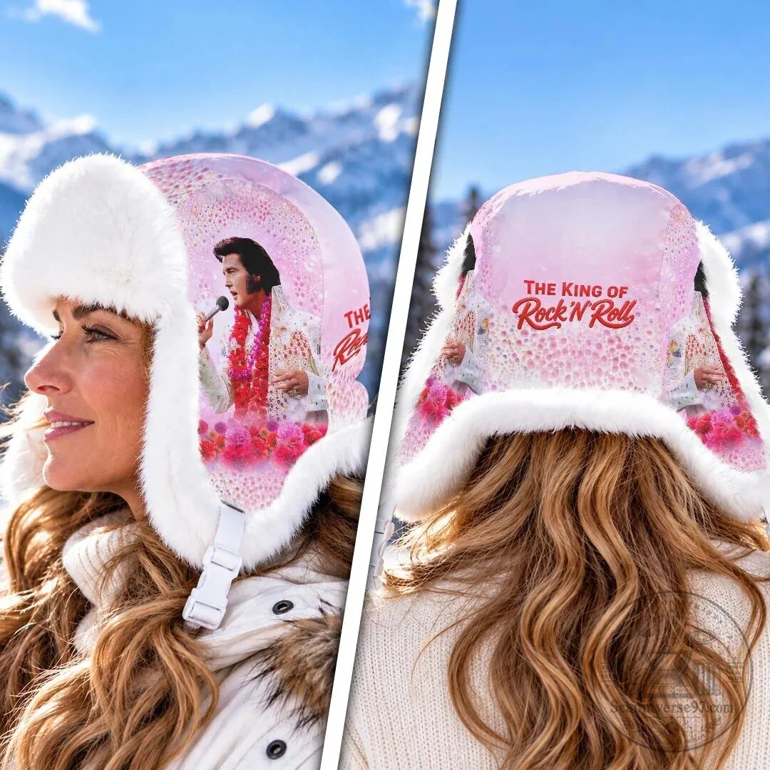 Elvis Presley The King of Rock and Roll Pink Trapper Hat with Faux Fur